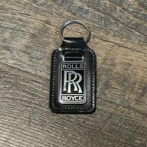 Vintage Rolls Royce Black Leather Keychain Made in England Real Hide RR Logo